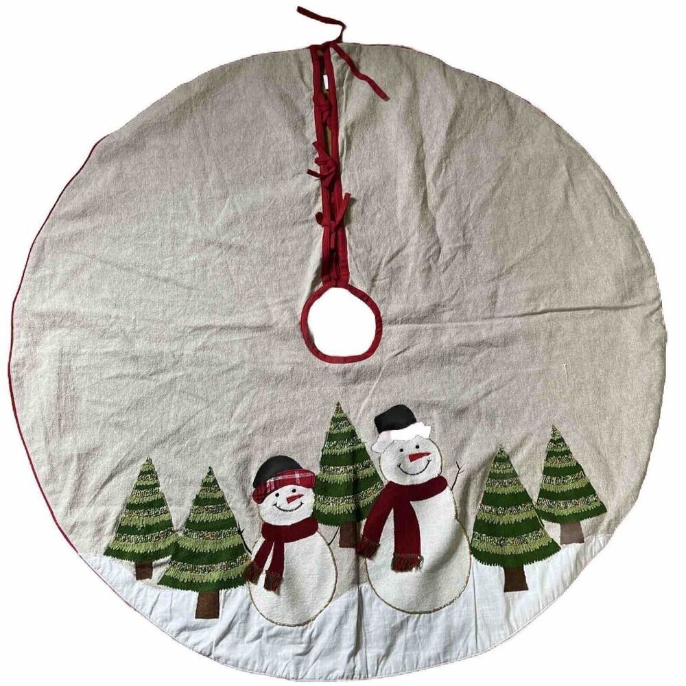 Christmas Tree Skirt By AME Snow People Green Beaded Embroidered Made In…